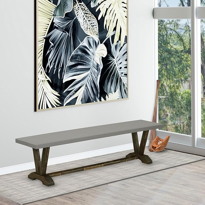 East West Furniture VB797 V-Style Modern Kitchen Bench with Solid Wood Seat, 72x15x18 Inch, Multi-Color