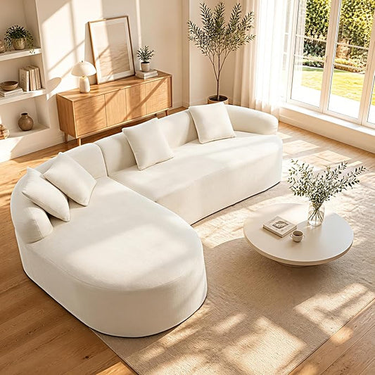99" Curved Sectional Sofa with Chaise, Modern Boneless Couch with Deep Seat, L Shaped 3-Seater Cloud Couch for Living Room, No Assembly Needed, Chenille (Beige, Left Chaise+Right Sofa)
