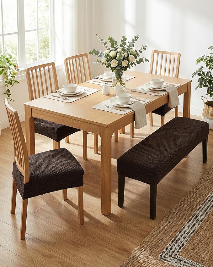 CRFATOP Jacquard Dining Room Chairs Seat Covers Set of 4 with Soft Bench Chair Cover Stretch Kitchen Chair Slipcover Washable Seat Cushion Slipcover Protector for Hotel Ceremony Banquet Wedding,B23
