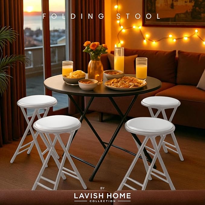Lavish Home Folding Stool - Set of 4 Counter Height Bar Stools – 24-Inch Backless Folding Chairs with 225lb Capacity for Kitchen, Rec Room, or Game Room (White)