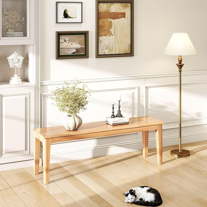 Dining Bench 55.1" Wood Solid Oak Wooden Bed End/Entryway Bench for Bedroom Living Room Kitchen(Nature)