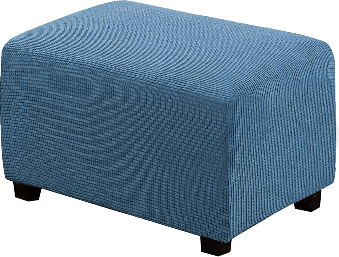 H.VERSAILTEX Ottoman Cover Slipcover Rectangle Fit Length 33'-38' Footrest Sofa Slipcovers Stool Cover Footstool Protector Covers Feature Stretch Thick Jacquard Fabric Removable Washable - Dusty Blue