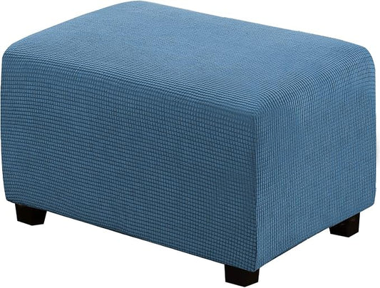 H.VERSAILTEX Ottoman Cover Slipcover Rectangle Fit Length 33'-38' Footrest Sofa Slipcovers Stool Cover Footstool Protector Covers Feature Stretch Thick Jacquard Fabric Removable Washable - Dusty Blue