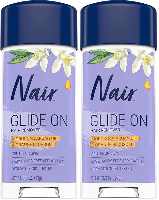 Nair グライドオン除毛クリーム 腕、脚、ビキニライン用除毛剤 3.3オンス スティック (2個パック)