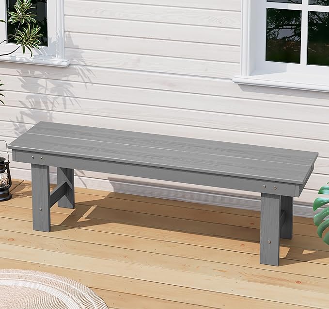SERWALL 2-Person Outdoor Bench Backless, HDPE Outdoor Benches Weatherproof, 660 Lbs Weight Capacity, Poly Lumber Patio Furniture for Garden, Porch and Park, Grey