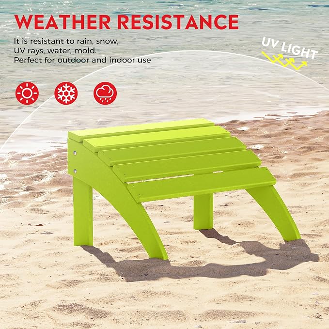 Costaelm Adirondack Chair Footrest Foldable Ottoman, Folding Ottoman Outdoor Foot Rest for Patio Waterproof, Adirondack Ottoman Outdoor, Lime
