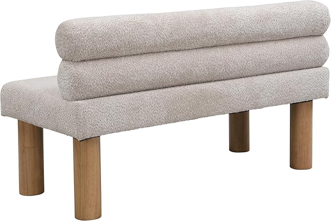 Christopher Knight Home Wally Boucle Upholstered Dining Bench, Modern Large Dining Room Chair, Entryway Ottoman Bench, Bedroom End of Bed Seating, Armless Desing and Wooden Frame, Light Gray+Natural