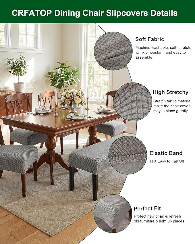 CRFATOP Jacquard Dining Room Chairs Seat Covers Set of 4 with Soft Bench Chair Cover Stretch Kitchen Chair Slipcover Washable Seat Cushion Slipcover Protector for Hotel Ceremony Banquet Wedding,B15