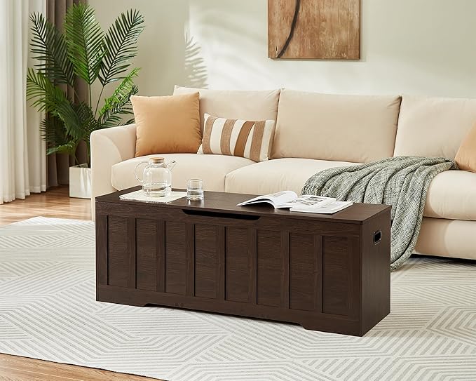 VANKILEY 51.2" Storage Chest Extra Large,Storage Bench with 2 Safety Hinges,Shoe Bench,51.2 * 15.7 * 19.1 inches,Wooden Trunk for Bedroom,livingroom,entryway,Supports 220 lb,Easy Assembly(Espresso).