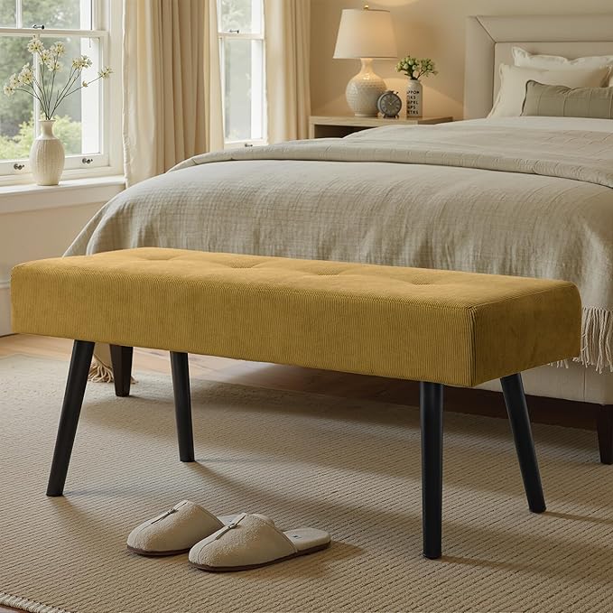 Comfy to go Entryway Bench - Bench for Bedroom, Modern Ottoman End of Bed, Corduroy Padded Benches for Living Room, Foyer, Mudroom, Hallway - 39" L x 14" W x 17" H
