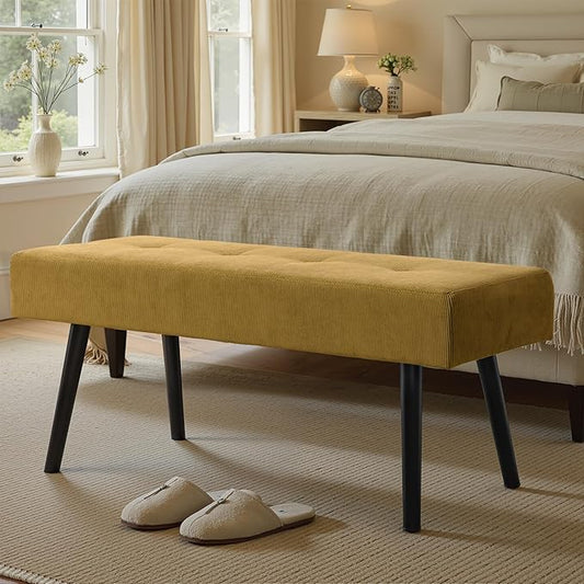 Comfy to go Entryway Bench - Bench for Bedroom, Modern Ottoman End of Bed, Corduroy Padded Benches for Living Room, Foyer, Mudroom, Hallway - 39" L x 14" W x 17" H