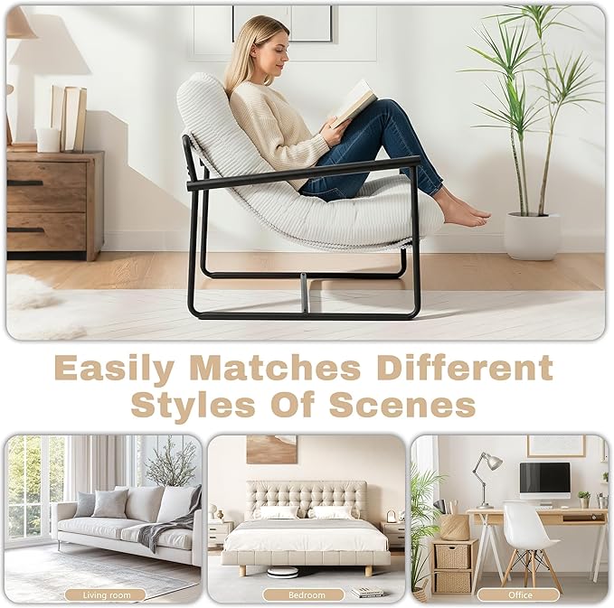 Modern Accent Chair Set of 2, Living Room Chair with Metal Frame,Upholstered Arm Chair with Soft Cushion for Bedroom Lounge Reading Room (Beige)
