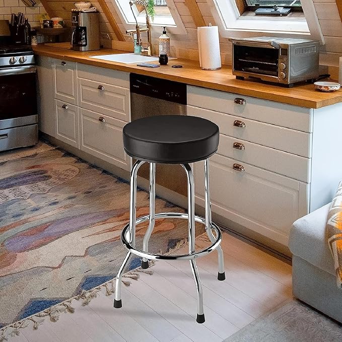 BIG RED Torin Swivel Bar Stool: Padded Garage/Shop Seat with Chrome Plated Legs, Black, 28.74" Tall, 18.5" Diameter