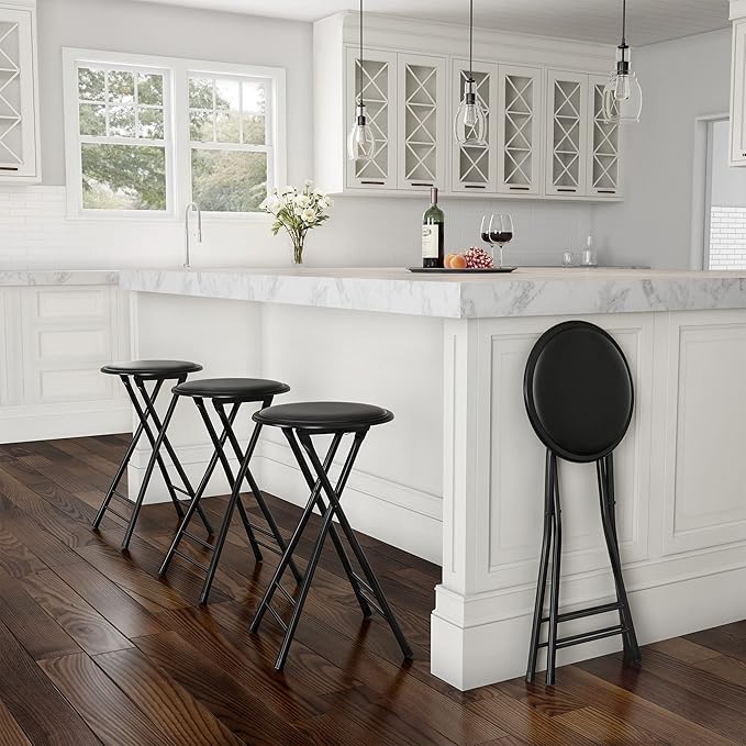 Lavish Home Folding Stool - Set of 4 Counter Height Bar Stools – 24-Inch Backless Folding Chairs with 225lb Capacity for Kitchen, Rec Room, or Game Room (Black)
