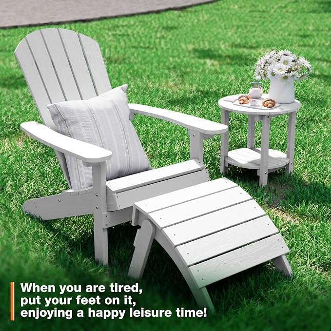 YEFU Adirondack Ottoman Set of 4, Adirondack Foot Rest, Patio Foot Rest, Folding Adirondack Footstool, Weather Resistant for Adirondack Chair, Widely Used for Outdoor, Porch, Backyard, Fire Pits-White