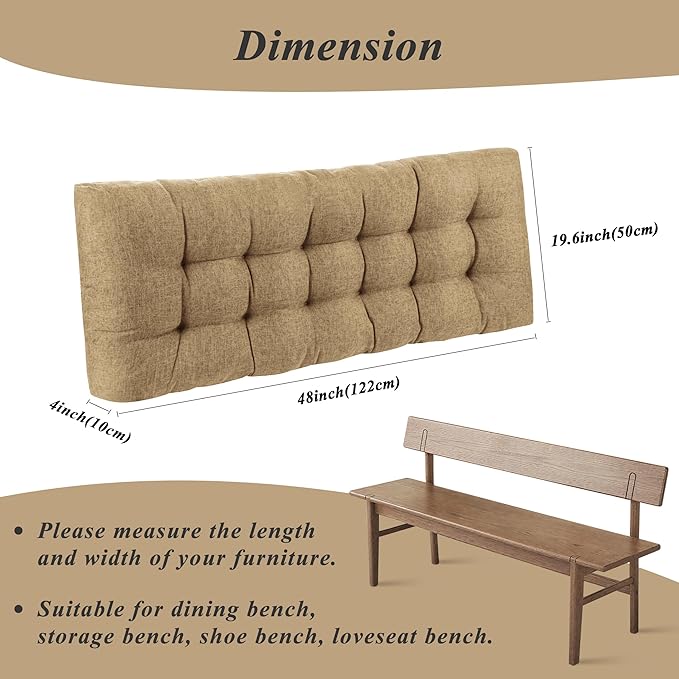 Bench Cushion for Indoor Furniture Rectangle Bench Seat Cushion for Bay Window Entryway Bench Thick Textured Chair Cushion with Non-Slip Backing 1 Pack 48 x 19 inch (1, Taupe)