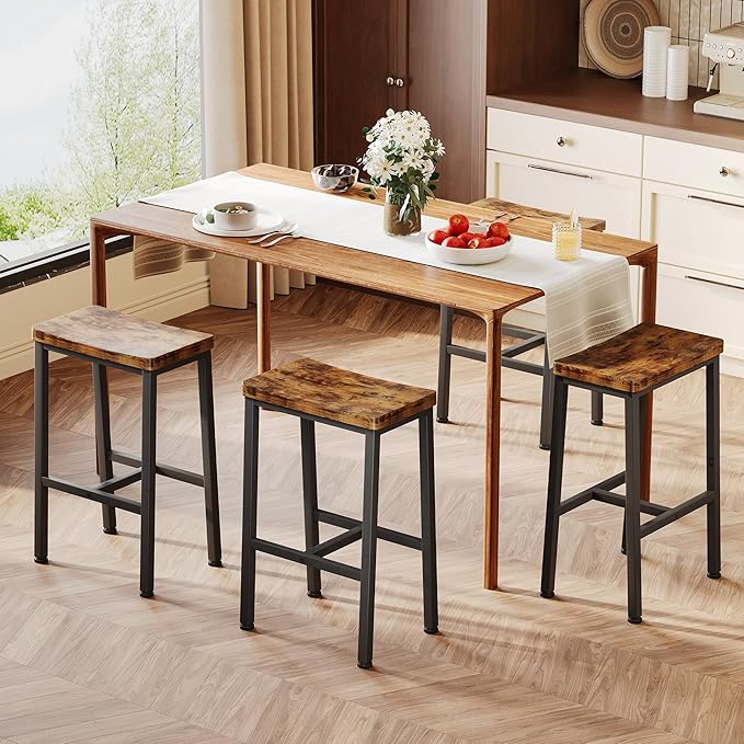 Homeiju Bar Stools, Counter Height Bar Stools Set of 2, 23.6 Inch Saddle Stools with Footrests, Industrial Kitchen Counter Seat for Dining Room, Kitchen, Counter, Rustic Brown