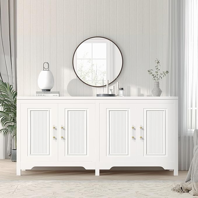Jocoevol Buffet Cabinet with Storage, 55" Modern Farmhouse Sideboard Cabinet with Doors & Shelves, Kitchen Storage Cabinet for Kitchen Living Room,White