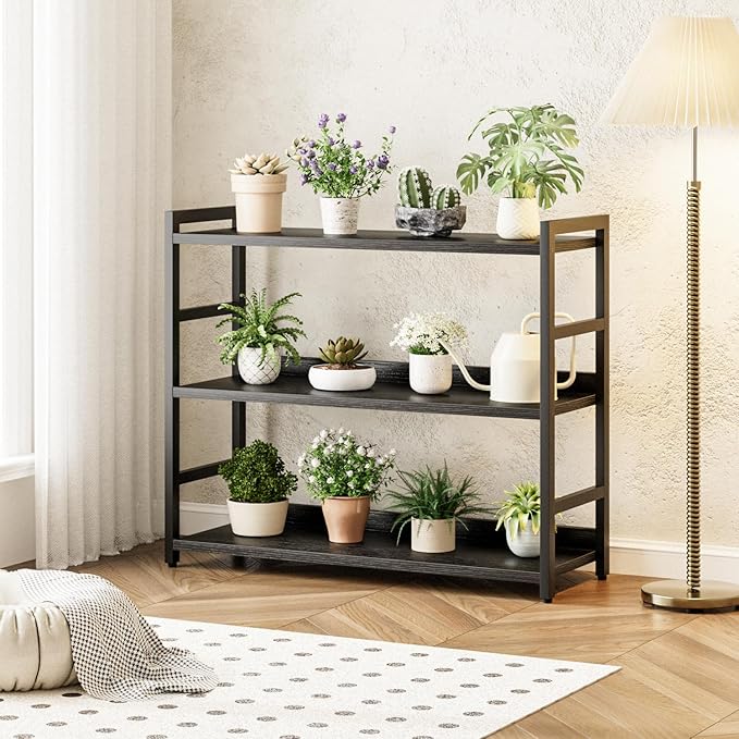 NUMENN Wide Bookshelf, 3 Tier Bookshelves, Home Office Bookcase Shelf Storage Organizer, Free Standing Storage Shelving Unit for Bedroom, Living Room and Home Office, Black