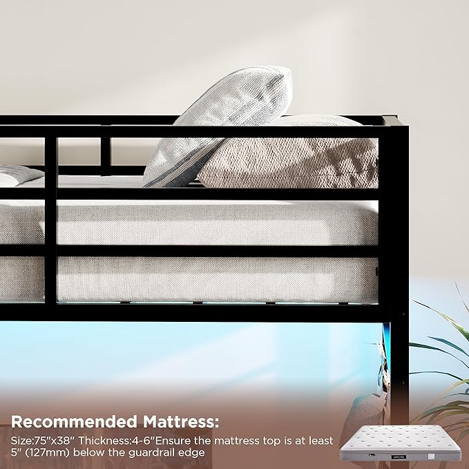Vabches Twin Size Loft Bed with L-Shaped Desk, LED Lights, Charging Station, Loft Bed Frame with with Storage Drawers,Coat Rack, Safety Guardrail & Ladder, Rustic Brown
