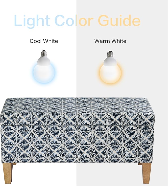 HomePop Large Decorative Storage Bench with Flip-Top - Blue Geometric Pattern - Cotton Fabric - Natural Wood Legs