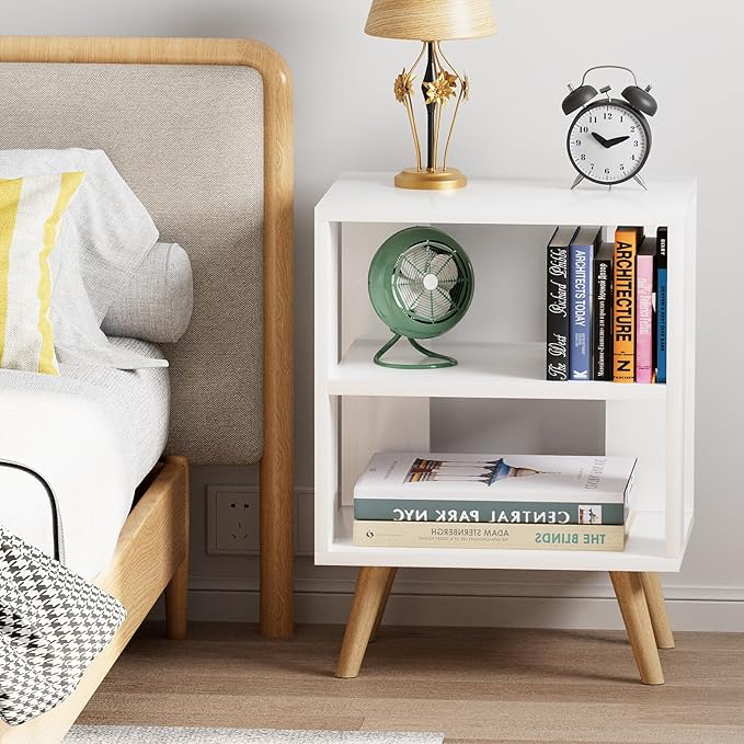 Aenuert Night Stand, White Nightstand, Modern End Table with Open Storage, 2-Tier Bedside Table for Small Space, Living Room, Bedroom