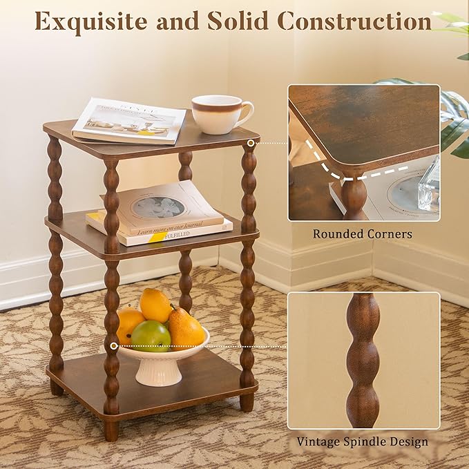 Fultyle Side Table, Small End Table with Storage Shelf, Modern Bedside Table Night Stand for Living Room, Bedroom, Office and Small Spaces (Rustic Brown)