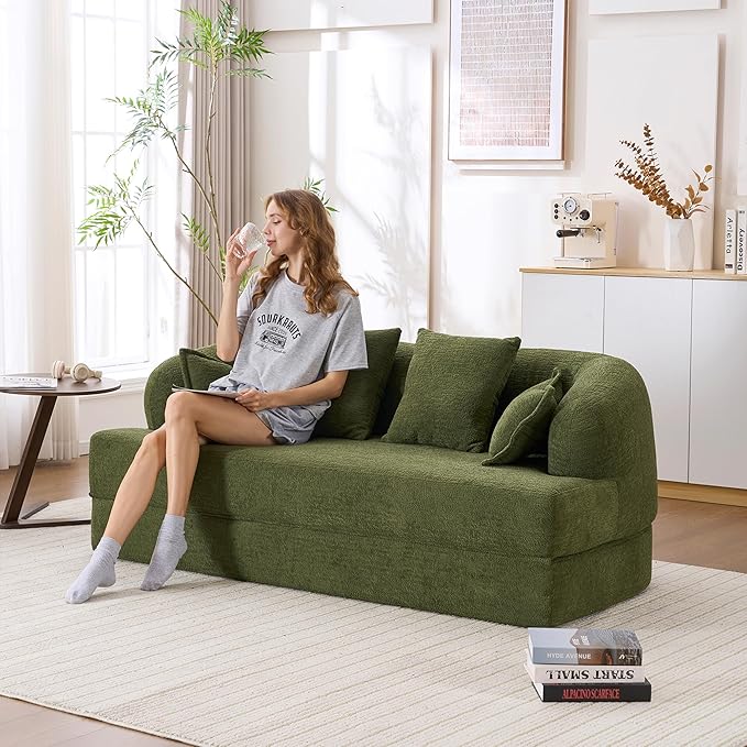 70" Convertible Sofa Bed, 2-in-1 Boneless Sleeper Sofa, Soft Chenille Folding Sofa Loveseat with 4 Pillows, Love Seat Small Couch for Small Spaces, Living Room, Bedroom, No Assembly