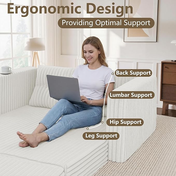 HABUTWAY 49.8" Loveseat Boneless Couch, 4-in-1 Convertible Sofa Bed, Plush Fur Folding Futon Sofa Bed Couches with a Pillow for Living Room, High-Density Foam Support, No Assembly Required, Beige