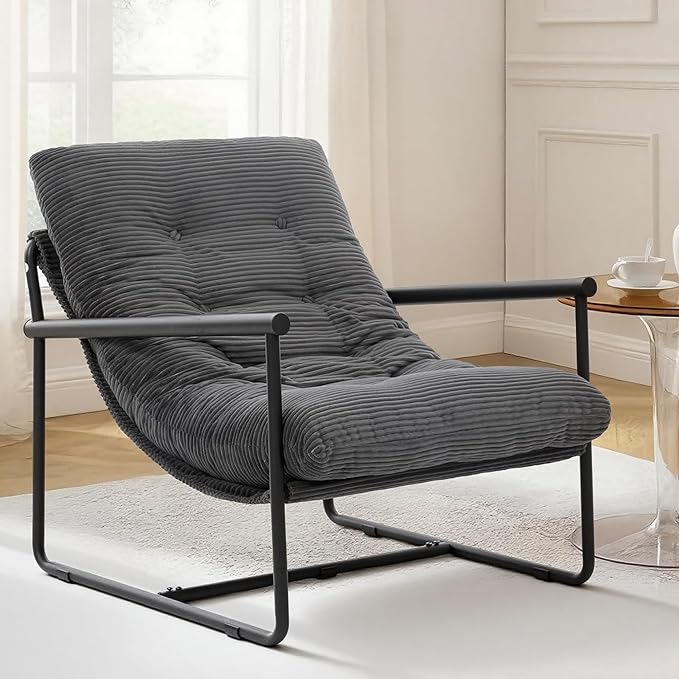 Modern Accent Chair Set of 2, Living Room Chair with Metal Frame,Upholstered Arm Chair with Soft Cushion for Bedroom Lounge Reading Room (Dark Grey)