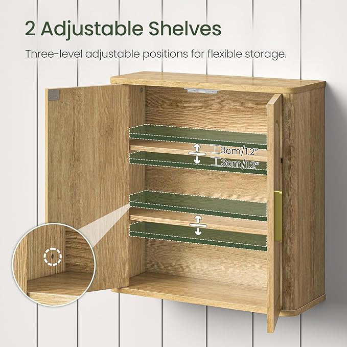 CHOEZON Bathroom Wall Cabinet, Bathroom Storage Cabinet, Medicine Cabinet with Adjustable Shelves and Fluted Doors, Over Toilet Storage Cabinet, for Bathroom, Bedroom, Kitchen, Living Room, Natural