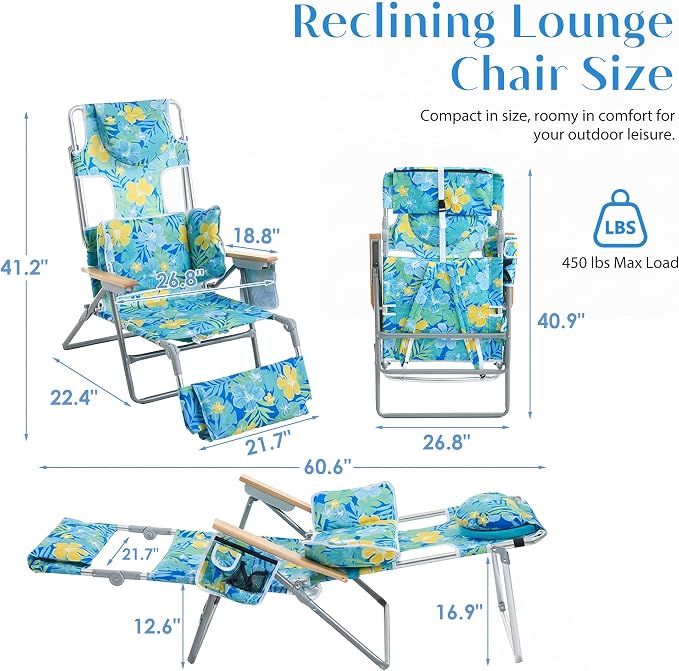 5-Positon Backpack Beach Chair, Portable Folding Tanning Chair, Double Shoulder Straps Beach Lounge Chair with Footrest, Face Hole, Towel Bar for Camping (Yellow Green, 60.6")
