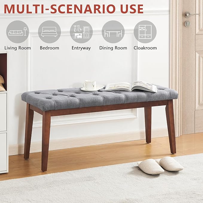 kinmars Upholstered Bench for Bedroom End of Bed,42.5-inch Entryway Bench for Living Room,Dining Bench with Padded Seat and Solid Wood Leg for Kitchen Bedroom,Indoor and Hallway