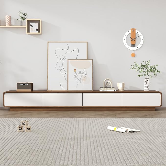chartustriable 94.5" Minimalist Floating TV Stand for TVs up to 100 Inches, Modern Wall Mounted Media Console with 2 Drawers, Entertainment Center for Living Room, Walnut and White