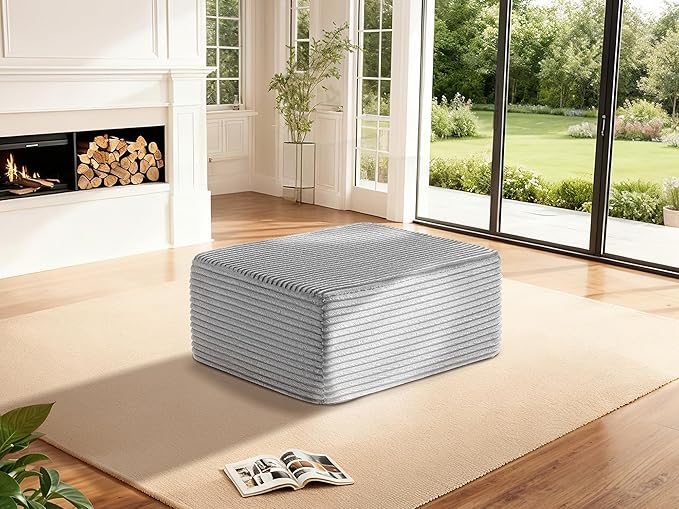 37" Cloud Sectional Couch Ottoman for Living Room, Extra Deep Seats No Assembly, Minimalist Modular Couch, Corduroy (Light Grey, Single Ottoman)