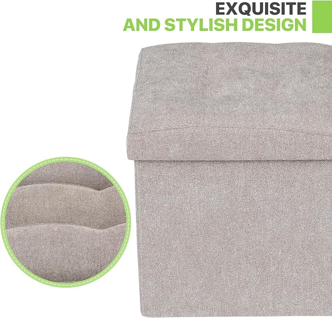 Magshion Folding Storage Ottoman Cube, 15 Inches Small Foot Rest Stool, Square Ottoman with Storage for Bedroom, Living Room, Dorm, Beige