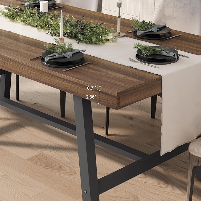 GarveeHome Industrial Dining Table for 4-6 People, 63" Long Large Kitchen Table with Sturdy Metal Frame, Rectangular Counter for Dinner, Kitchen, Dining Room (Brown, 63" Non-extendable)