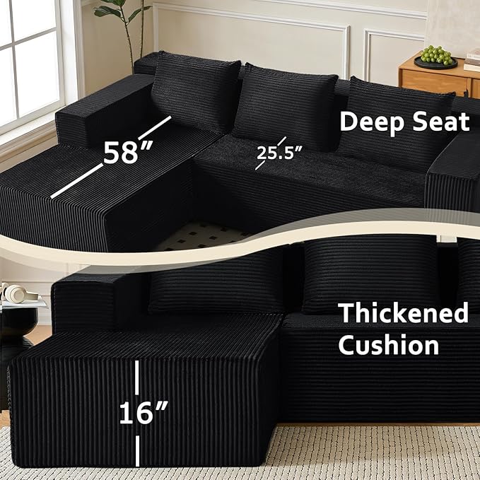 ANONER 103” Modular Sectional Sofa - L Shaped Upholstered Cloud Couch, Free Combination Deep Seat Corner Sofa, Sectional Couches for Living Room, Modern Minimalist Couch, Black