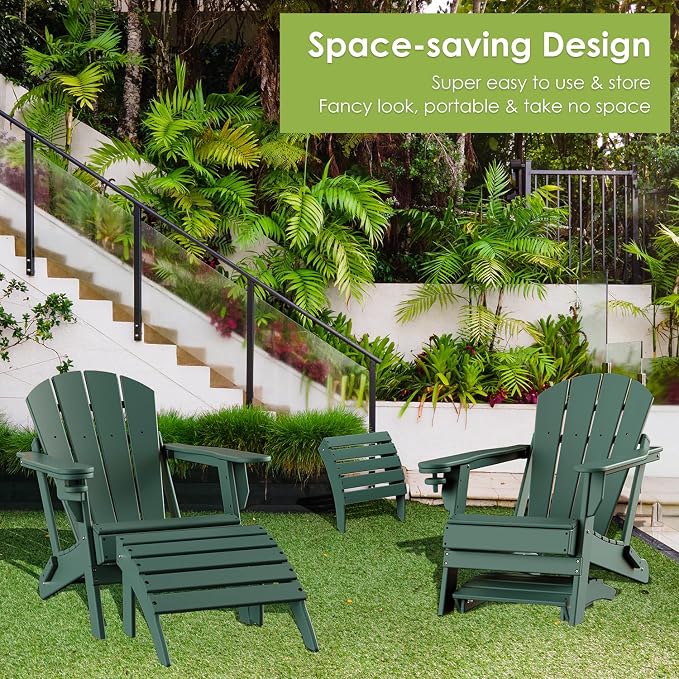 GREENVINES Adirondack-Ottoman | HDPE Plastic | Outdoor Footrest | All Weather | Foot Stool | Foot Rest | Forest | for Adirondack Chair | for Patio Backyard Pool