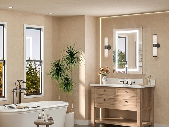 TETOTE 24 x 32 LED Lighted Medicine Cabinet with Lights & Outlets & USB, Recessed or Surface Mount Medicine Cabinet Mirror for Bathroom with Storage, Tempered Glass, 3-Color Dimming, Adjustable Shelf