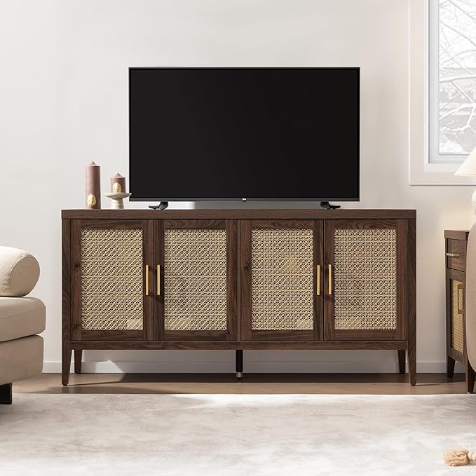 SICOTAS TV Stands for Living Room-Entertainment Center with Storage for Bedroom-Mid Century Modern Television Stands with 4 Doors 59" Media Console TV Cabinet Credenza for 45 50 55 60 65 Inch TVs