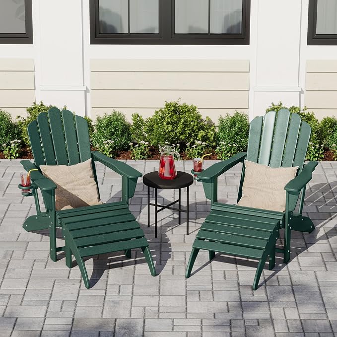 Costaelm Adirondack Chair Footrest Foldable Ottoman, Folding Ottoman Outdoor Foot Rest for Patio Waterproof, Adirondack Ottoman Outdoor, Dark Green