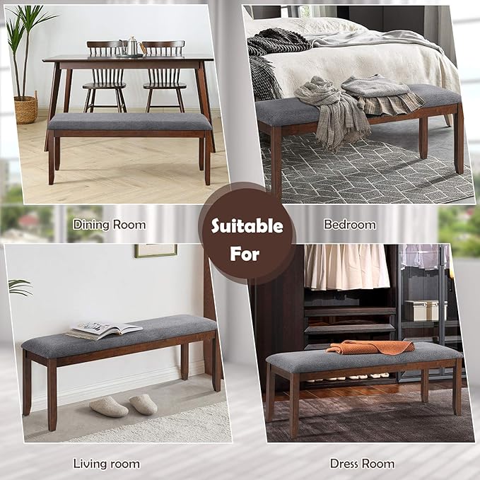Giantex Dining Room Bench with Upholstered Padded Seat, 660lbs Capacity, 47.5" x 15.5" x 19.5" Ottoman, Wood Kitchen Table Bench for Entryway, Bedroom End of Bed, Grey