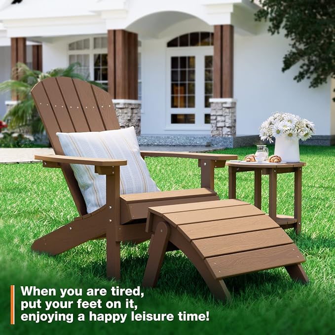 YEFU Adirondack Ottoman, Patio Foot Rest, Adirondack Foot Rest, Folding Adirondack Footstool for Outdoor, Porch, Backyard, Garden, Fire Pits-Teak