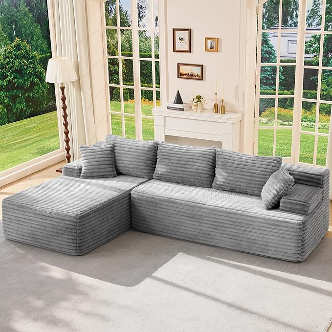 Hobestluk Modular Sectional Sofa Boneless Couch L-Shape Couch 3 Seat Modular Couch Memory Foam Sectional Couches for Living Room Furniture, Cloud Couch with Oversized Chaise (108" Left Facing Chaise)