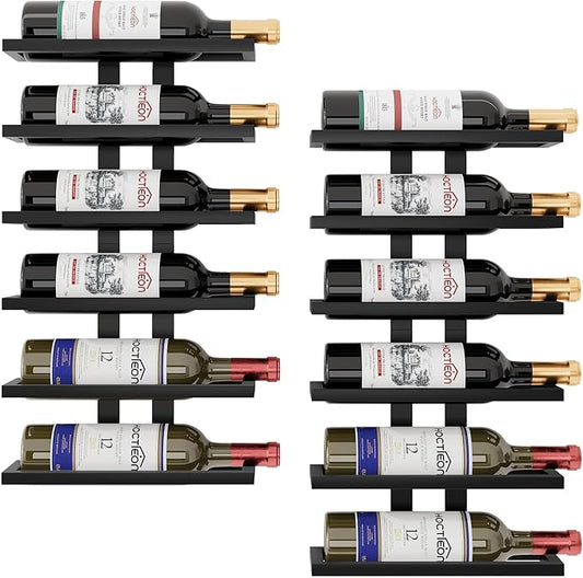 Hoctieon 2-Set 6 Tier Wall Mount Wine Rack (12 Tiers), Wall Racks for Wine Bottles Display and Storage, Hanging Bottle Organizer for Living Room, Dining Room, Wine Cellar, Bar, Black