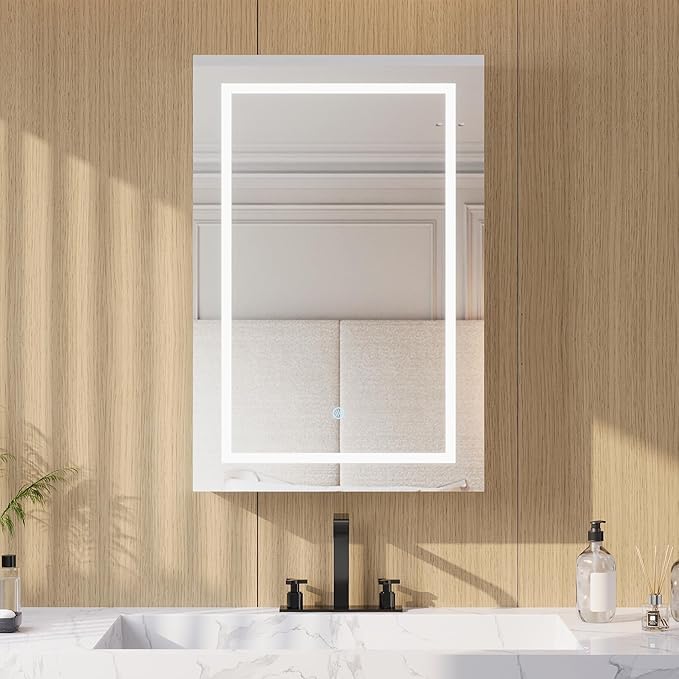 DeerValley 24" W x 36" H Led Lighted Medicine Cabinet with Mirror, Bathroom Medicine Cabinet with Defogger & 3-Color, Wall Mounted Mirrored Medicine Cabinets with Lights