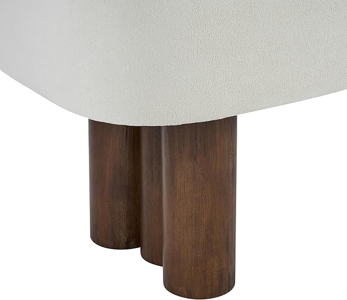 Christopher Knight Home Damas 60.04" Fabric Upholstered Dining Bench, Wooden Entryway Bench, Long Sofa Footstool for Living Room, Bedroom End of Bed Bench, Milky White+Walnut