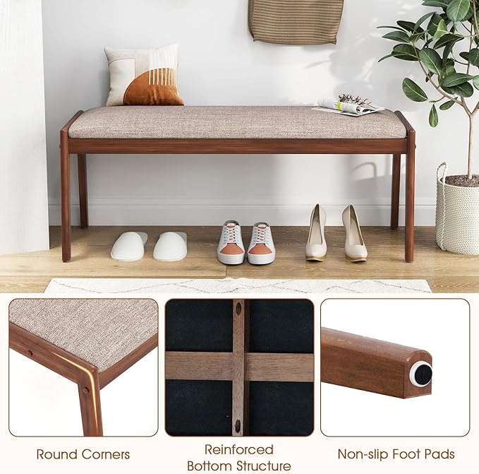 Giantex 2-Pack Upholstered Entryway Bench with Rubber Wood Legs & Fabric Padded Seat, 400Lbs Capacity, 45" Farmhouse Dining Bench for End of Bed, Hallway, Bedroom, Kitchen & Dining Room