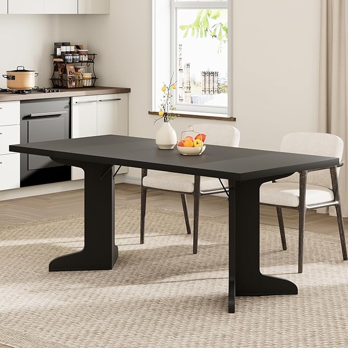 Garvee 71" Large Dining Table for 6 to 8 People, Modern Dinner Table with Unique Wooden Legs, Rectangle Dining Table for Kitchen, Dining Room & Living Room, Black
